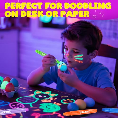 10 Glow in the Dark Face Paint Sticks under UV Light, Kids Easter Basket Stuffers, Washable Neon Body Paint Crayons, Mess-Free Black Light Paint for Glow Party Supplies Makeup Trendy Gifts