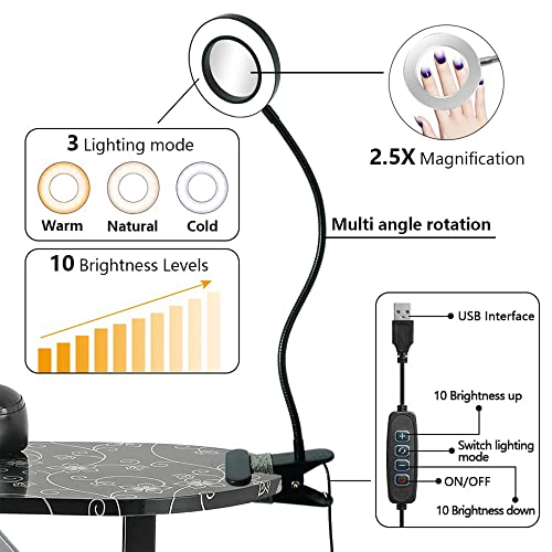 36" Portable Manicure Table with LED Magnifier & Rolling Wheels
