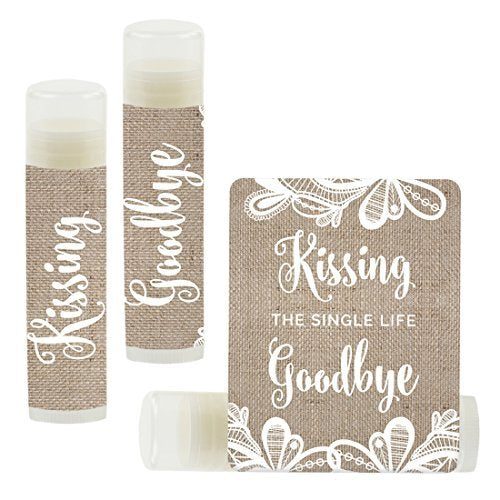 Andaz Press Bridal Shower Bachelorette Party Lip Balm Party Favors, Burlap Lace, Kissing The Single Life Goodbye, Bridesmaid Lip Gloss 12-Pack Bachelorette Party Favors Fall Bridal Shower Decorations