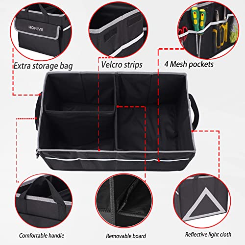 Homeve Trunk Organizer for Car, Collapsible Storage Box, Trunk Storage Organizer, 3 Compartment, Multi Pockets, Suitable for Any Car, SUV, Mini-Van Model Size, Black