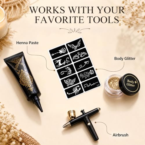 Koogel 524 Henna Tattoo Stencil Kit - Reusable Body Art Templates