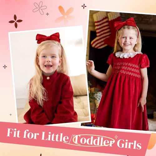 DEEKA Velvet Bow Headband 2 PCS Hair Band Hair Bows with bow Velvet Christmas Hair Accessories for Toddlers Women and Girls (Red)