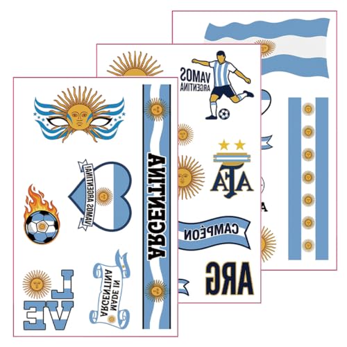 Rdntbeu Argentina Temporary Tattoos Style-15 - Argentine Flag & Sun of May Face Stickers for 2026 World Cup & Parties
