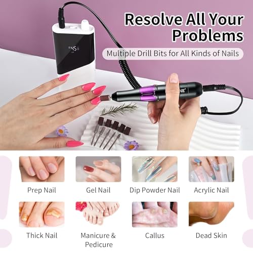 Professional Nail Drill 45000 RPM Rechargeable Gel Removal