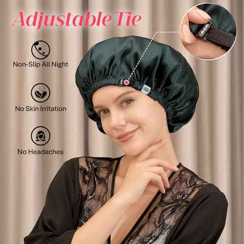 CoolMate Adjustable Satin Silk Bonnet for Sleeping Women, Tie Double Lined Silk Bonnet for Women Long Hair