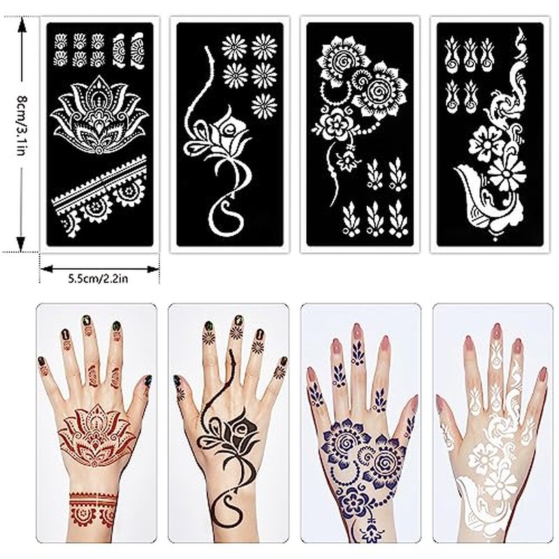12 Sheet Henna Tattoo Stencil Kit for Hands - Kids & Adults