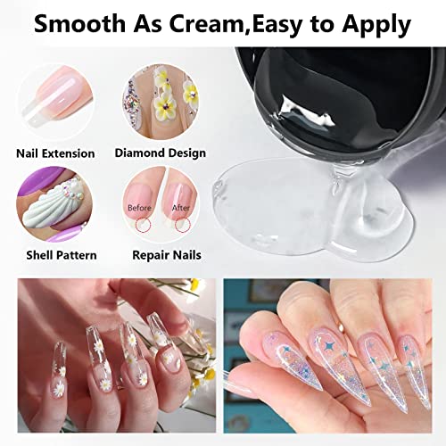X&D Gel Nail Polish Kit UV Polygel 2 Bottles Quick Dry 100g Natural Clear Color Nail Extension with Nail Forms, Nail File (Transparent & Nude Pink)