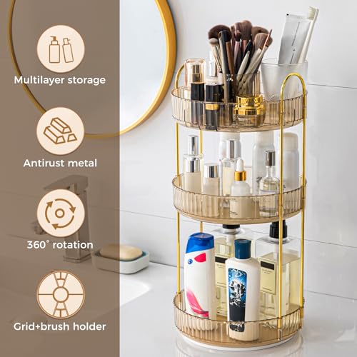 360° Rotating Makeup Organizer - 3-Tier Cosmetic Storage Caddy