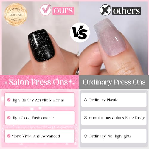 NEW Press on Nails Short 5 Styles, Jofay Fashion 120Pcs Salon-Like Fake Nails with Cat Eye | Glitter | Mermaid Chrome Nail Designs, Artificial Acrylic Nails Gel Glue on Nails Stick on Nails for Women