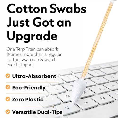 TerpTitans Original (6 Pack) ? Bamboo Cotton Swabs | Dual-Tip: Spiral for Maximum Absorption & Fine Point for Pinpoint Precision | Extra Strong, Lint-Free | 200 Count Box (1200)
