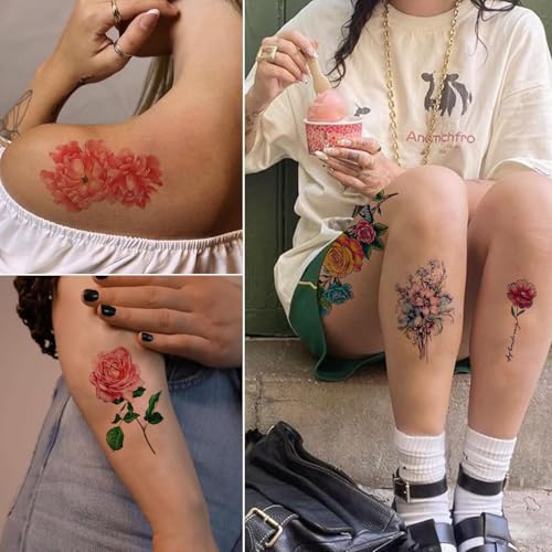 24 Sheets Watercolor Flower Temporary Tattoos for Kids