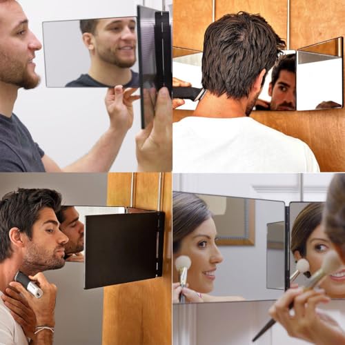 3-Way Trifold Mirror with 5X Magnification & Adjustable Hooks