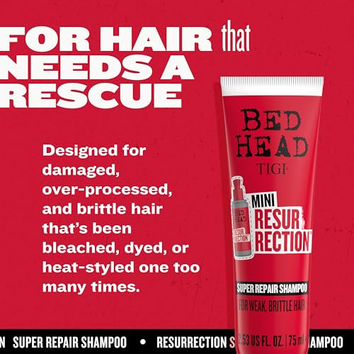 Bed Head by TIGI Resurrection Super Repair Shampoo Travel Mini ? Repairing shampoo for dry, brittle and damaged hair with added moisture and nourishment??, 2.53 fl oz (Pack of 2)