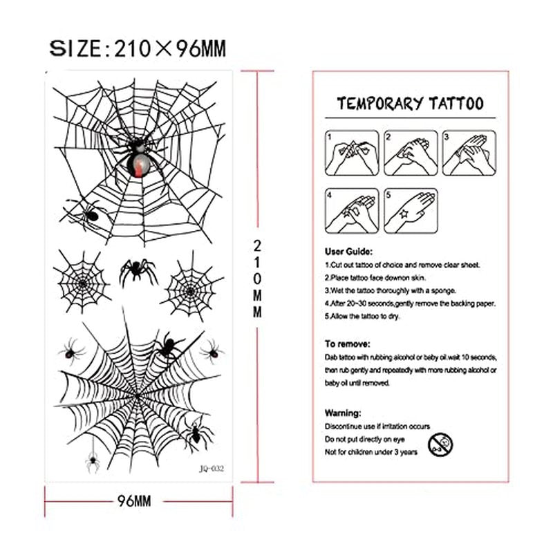 65 PCS Halloween Spider Web Face Eye Temporary Tattoos Realistic Stickers for Adults Kids, Face Shoulder Arm Back Decor for Halloween Party Costume Apparel Cosplay Accessories (9 Sheets)