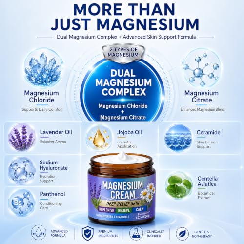 Fast-Absorbing Magnesium Cream for Muscle Relief & Leg Cramps - 4.23 Oz