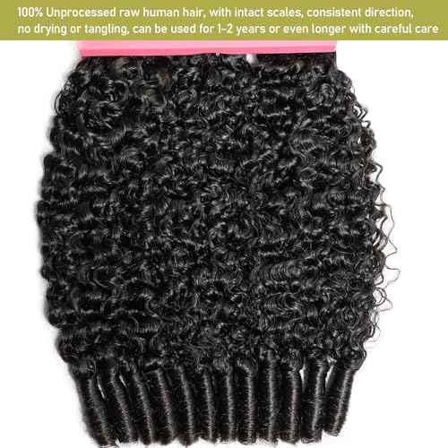 Lemoda Burmese Curly Human Hair Bundles 20 inch 100% Unprocessed 15A 3c4a Water Wave Bundles with Spiral Ends Double Weft Quick Weave Extensions Deep Wave Bundle Human Hair Natural Black Color