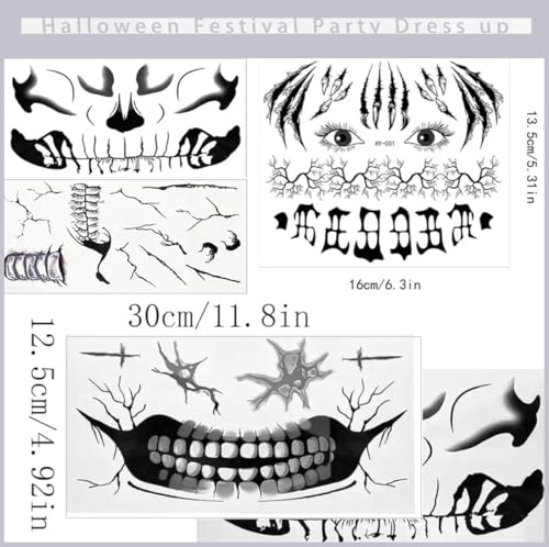 Halloween Face Tattoos - Devil & Skeleton Mouth Designs