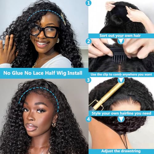 Water Wave Half Wig Human Hair 16" 200% Density