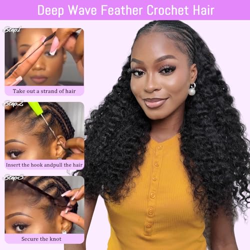 Kenkenten 18 Inch 100 Strands Human Hair Crochet Extensions Deep Wave 1B#