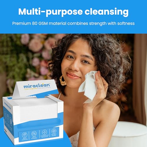 Dry Face Towels XL 10" x 12" - 50 Pack Ultra Soft Disposable Cloths Thick And Durable Face Towelettes For Clean Skin Routine