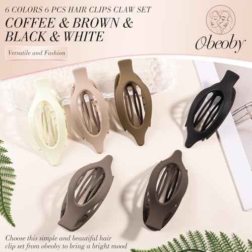Obeoby 6 PCS Flat Hair Clips for Women, French Flat Claw Clips Large Medium Hair Barrettes Accessories Stocking Stuffers Christmas Gifts (Neutral)