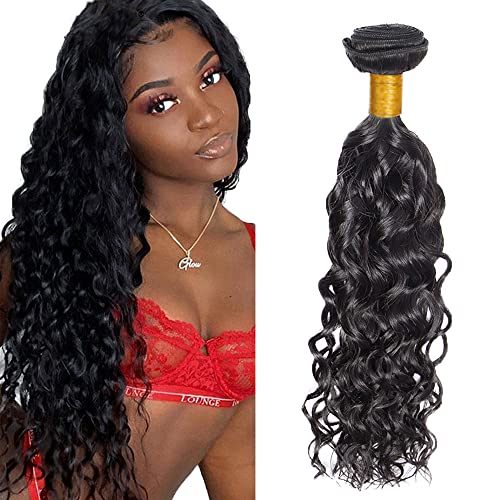22 Inch Water Wave Human Hair Bundles - Brazilian Virgin Hair Extensions #1B Natural Black, Double Weft, Unprocessed, 50g
