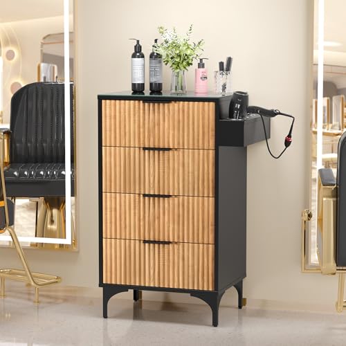 OmySalon Barber Station with Glass Top & 4 Drawers