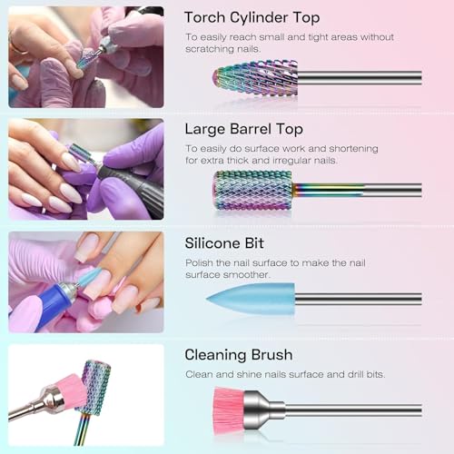 10-Piece Carbide Nail Drill Bits Set with 75 Sanding Bands