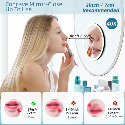 Suupvaor 40X Magnifying Travel Makeup Mirror with LED Lights, Black - Rechargeable & Suction Stand