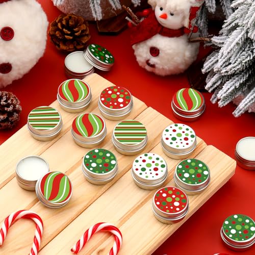 25 Pcs Christmas Lip Balm Gifts Bulk Elf Peppermint Candy Flavor Lip Balms Tins Employee Appreciation Thank You Gifts Christmas Stocking Stuffers for Women Men Coworkers Teachers(Chic Style)