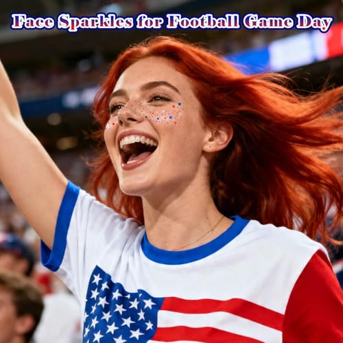 4th of July Red White Blue Glitter Face Tattoos, 8 PC