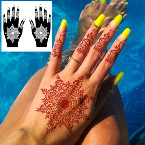 12 Sheets Henna Tattoo Stencil Kit for Hands, Indian Arabian Temporary Tattoo Template Self Adhesive Mehndi Stencil Stickers for Women Girls£¨8.2" x 4.7"£©