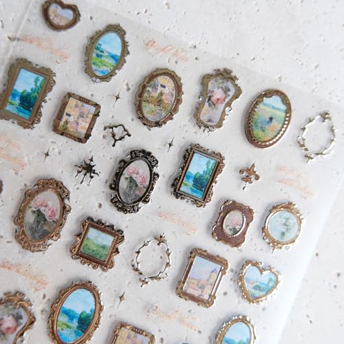 Golden Frame Nail Art Stickers, Self-Adhesive Vintage Nail Decals Women's Nail Accessories