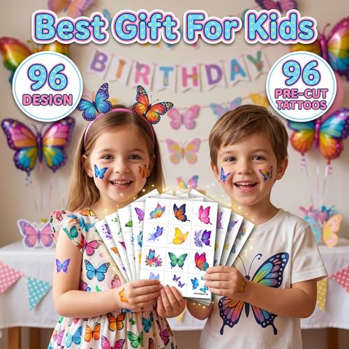96 PCS Cute Butterfly Temporary Tattoos for Kids