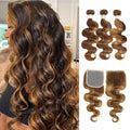 4/27 Honey Blonde Body Wave Hair Bundles + 4x4 Closure