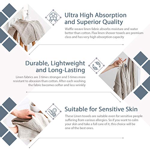 100% Natural Linen Bath Towel - Lightweight Quick-Dry Absorbent Exfoliating Linen Towel - Open Weave Hair Drying Towel