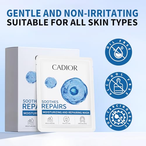 Moisturizing and Soothing Face Mask with Panthenol and Sodium Hyaluronate, Hydrating & Radiance Boosting, Safe for Sensitive Skin, Charcoal Face Mask, Pack of 10