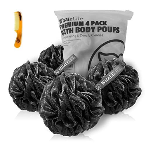 Black and White Bath Loofah Sponge Shower Pouf Mesh Puff Shower Ball for Men and Women