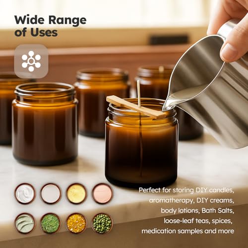 4 oz Amber Glass Jars with Lids, 4 Pack Airtight Cosmetic Containers
