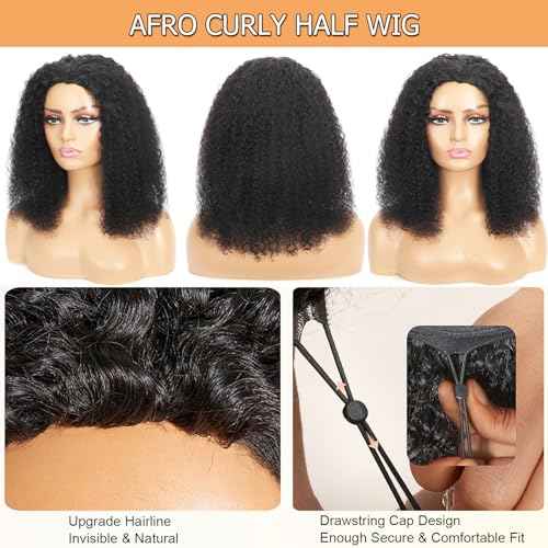Half Wig Curly Human Hair 200 Density Upgrade 3 IN 1 Half Wigfor Black Women Kinky Curly Beginner Friendly Drawstring Seamless Flip Headband Wig 24 Inch