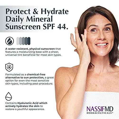 NassifMD Protect and Hydrate SPF44 | Universal Tinted Moisturizer SPF | BB Cream Tinted Moisturizer with SPF | Whipped Sunscreen with Hyaluronic Acid