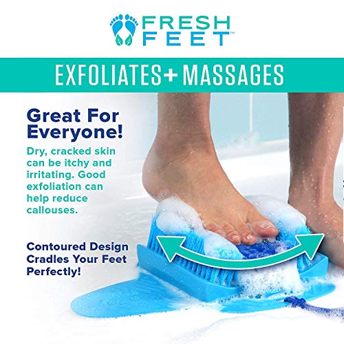 Fresh Feet- Foot Scrubber With Pumice Stone, Cleans, Smooths, Exfoliates & Massages your Feet Without Bending in the Shower or Bathtub