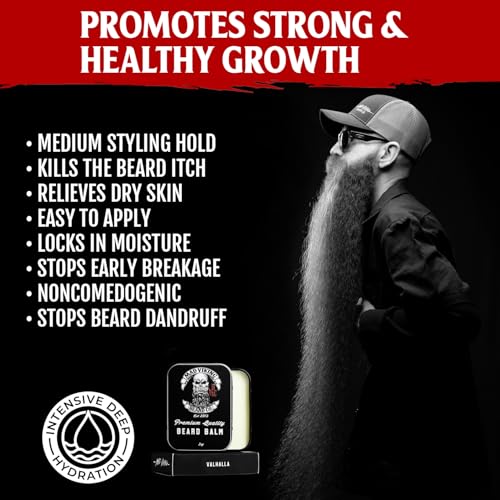 Mad Viking Valhalla Beard Balm ? Non-Greasy Balm to Soften and Style with a Medium Hold - Made with Shea Butter, Beeswax & Premium Oils - Smooth Sandalwood & Vanilla Scent, Made in the USA - 2oz