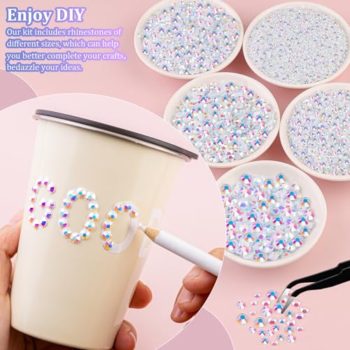 White AB 30000 Pcs Resin Rhinestones with Tweezers & 3x B7000 Glue for DIY Crafts Shoes Nails