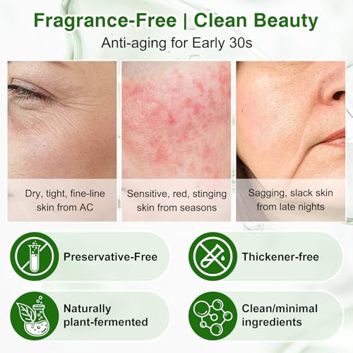 Clean Beauty Facial Sheet Mask, Hydrating Face Mask with Cactus & Centella Asiatica, 24HR Long-Lasting Moisture, Fragrance-Free Gentle for Sensitive Dry Skin, 4 Count