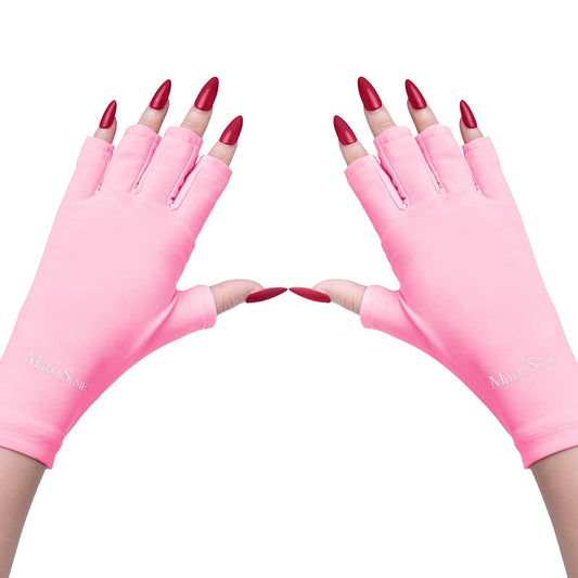 MelodySusie UV Gloves for Gel Nail Lamp, Professional UPF50+ UV Protection Gloves for Manicures, Nail Art Skin Care Fingerless Anti UV Glove Protect Hands from UV Harm (Pink)