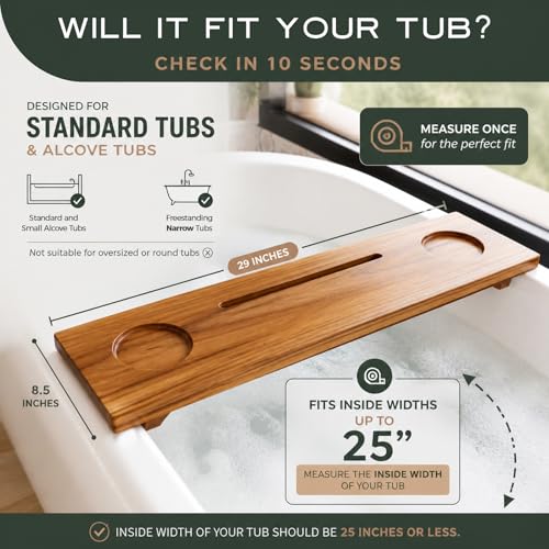 Fjord 29" Premium Teak Bathtub Tray | Small & Standard Tubs