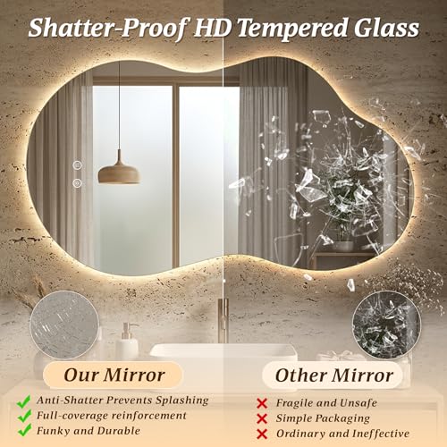 Cloud-Shaped LED Backlit Mirror 40x24 Inch - Dimmable, Anti-Fog