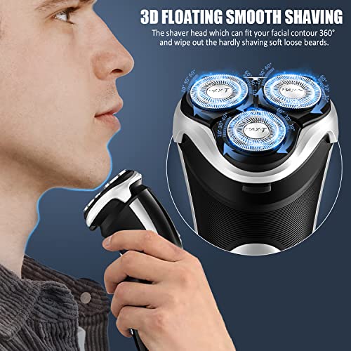 Men's Electric Shaver - MAX-T Corded and Cordless Rechargeable 3D Rotary Shaver Razor for Men with Pop-up Sideburn Trimmer Wet and Dry, IPX7 Waterproof, Plug & Play