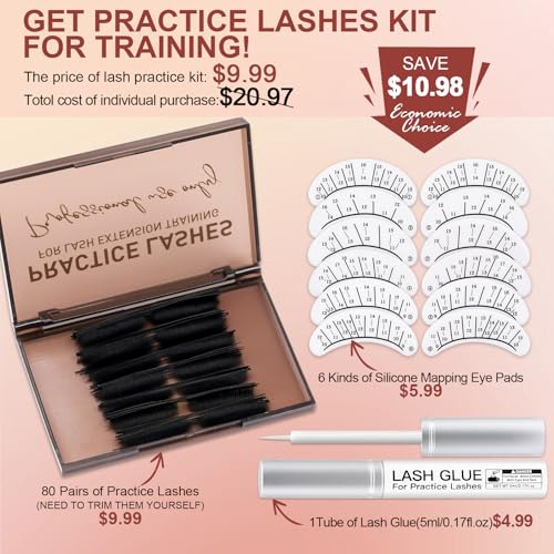 Lash Extension Practice Kit - 80 Pairs with Silicone Eye Pads